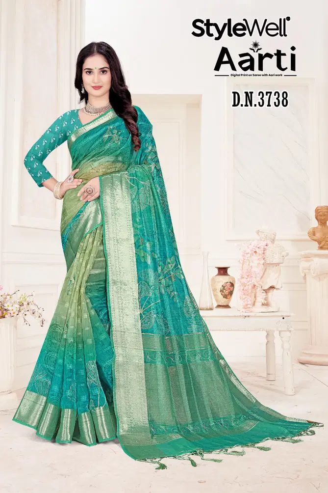 Aarti By Stylewell Thread Work Organza Designer Sarees Wholesale Shop In Surat